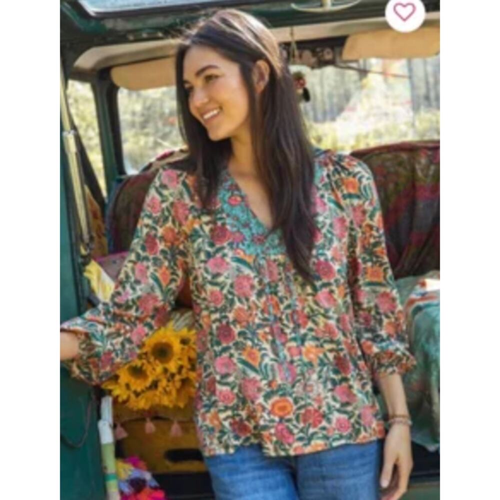 Natural Life Boho Floral Peasant Blouse Size XXL